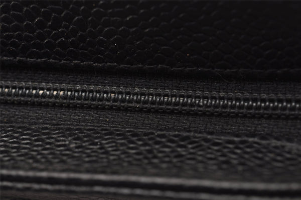 Authentic CHANEL Caviar Skin CC Logo Cosmetic Pouch Purse Black Junk 0552J