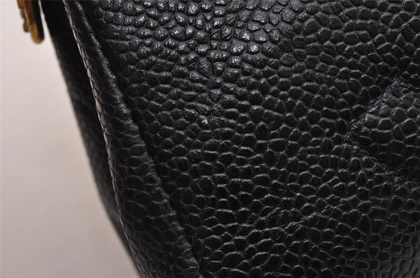 Authentic CHANEL Caviar Skin CC Logo Cosmetic Pouch Purse Black Junk 0552J