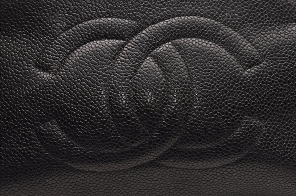 Authentic CHANEL Caviar Skin CC Logo Cosmetic Pouch Purse Black Junk 0552J