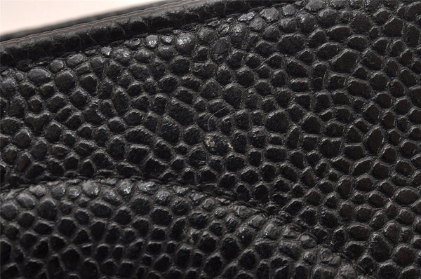 Authentic CHANEL Caviar Skin CC Logo Cosmetic Pouch Purse Black Junk 0552J