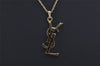 Authentic YVES SAINT LAURENT Logo Motif Necklace Chain Pendant Gold 0552K