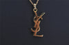 Authentic YVES SAINT LAURENT Logo Motif Necklace Chain Pendant Gold 0552K