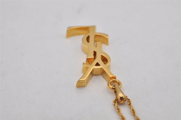 Authentic YVES SAINT LAURENT Logo Motif Necklace Chain Pendant Gold 0552K