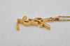 Authentic YVES SAINT LAURENT Logo Motif Necklace Chain Pendant Gold 0552K