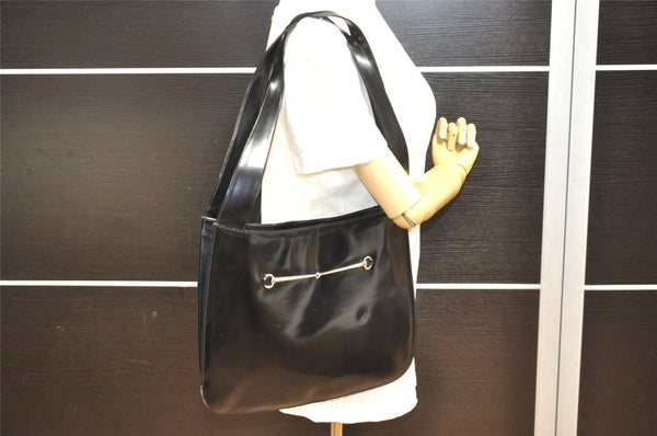 Authentic GUCCI Vintage Horsebit Shoulder Tote Bag Enamel Black Junk 0553I
