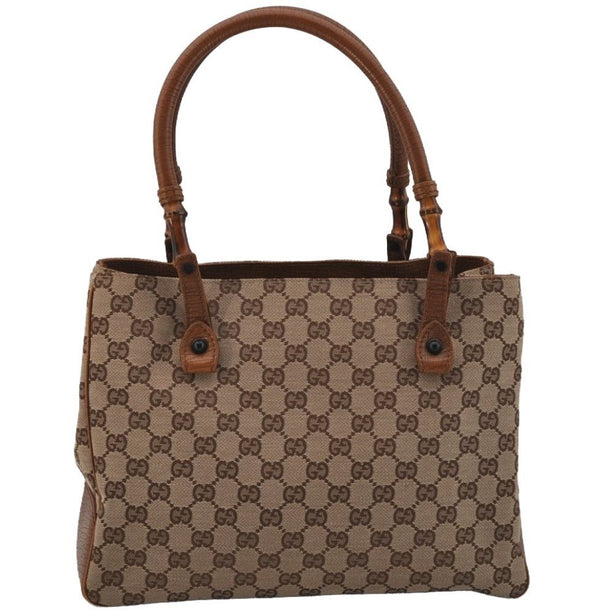 Authentic GUCCI Bamboo Shoulder Hand Bag GG Canvas Leather 112526 Brown 0553J