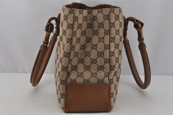 Authentic GUCCI Bamboo Shoulder Hand Bag GG Canvas Leather 112526 Brown 0553J