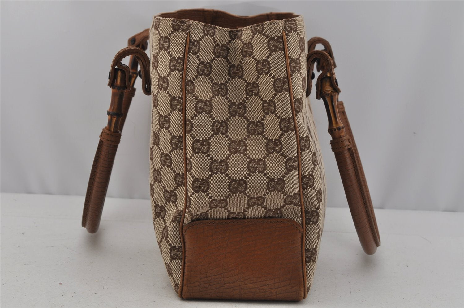 Authentic GUCCI Bamboo Shoulder Hand Bag GG Canvas Leather 112526 Brown 0553J