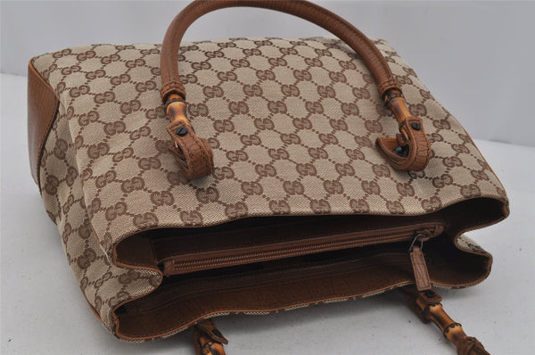 Authentic GUCCI Bamboo Shoulder Hand Bag GG Canvas Leather 112526 Brown 0553J