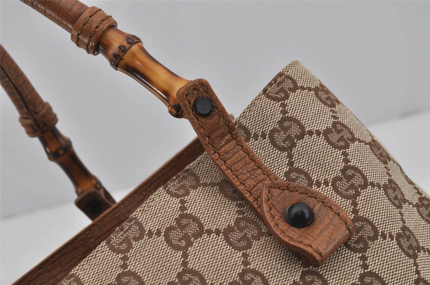 Authentic GUCCI Bamboo Shoulder Hand Bag GG Canvas Leather 112526 Brown 0553J