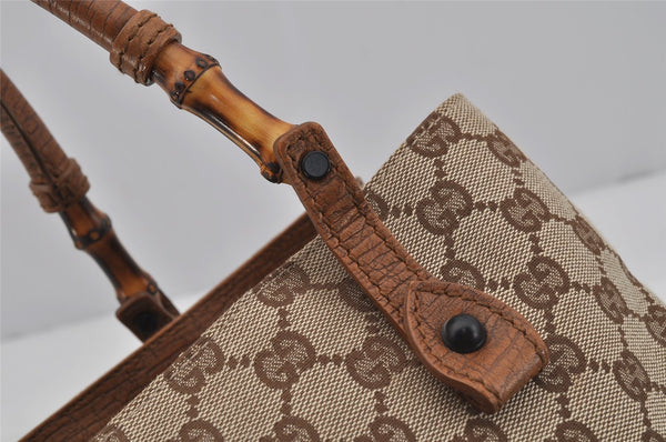 Authentic GUCCI Bamboo Shoulder Hand Bag GG Canvas Leather 112526 Brown 0553J