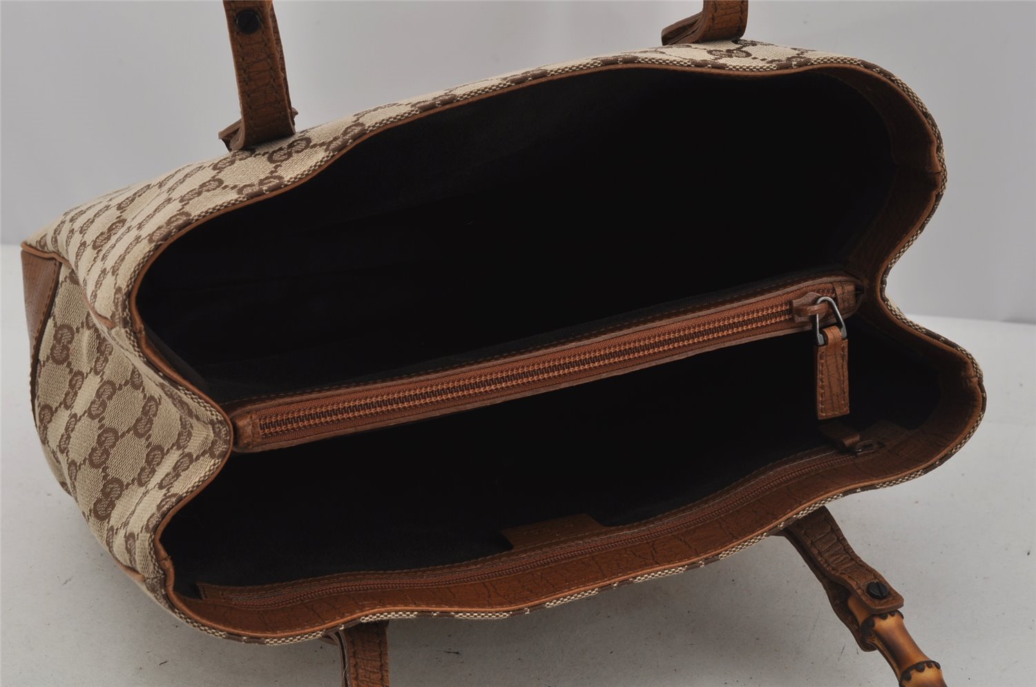 Authentic GUCCI Bamboo Shoulder Hand Bag GG Canvas Leather 112526 Brown 0553J