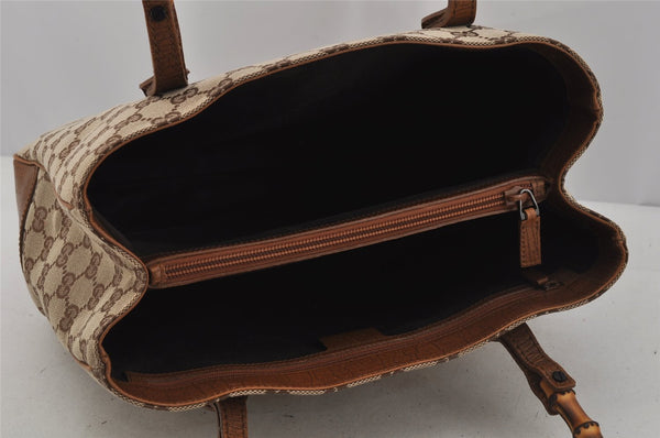 Authentic GUCCI Bamboo Shoulder Hand Bag GG Canvas Leather 112526 Brown 0553J
