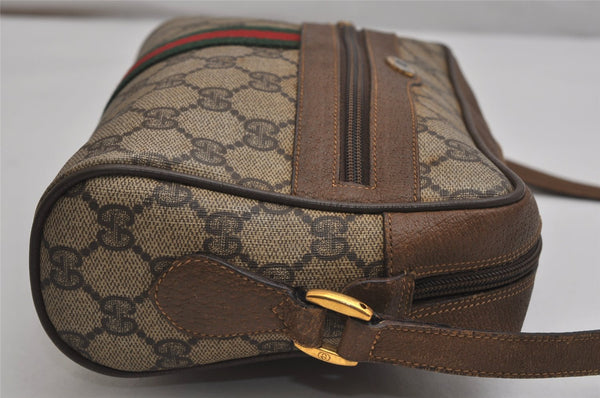 Authentic GUCCI Web Sherry Line Shoulder Cross Bag GG PVC Leather Brown 0555K