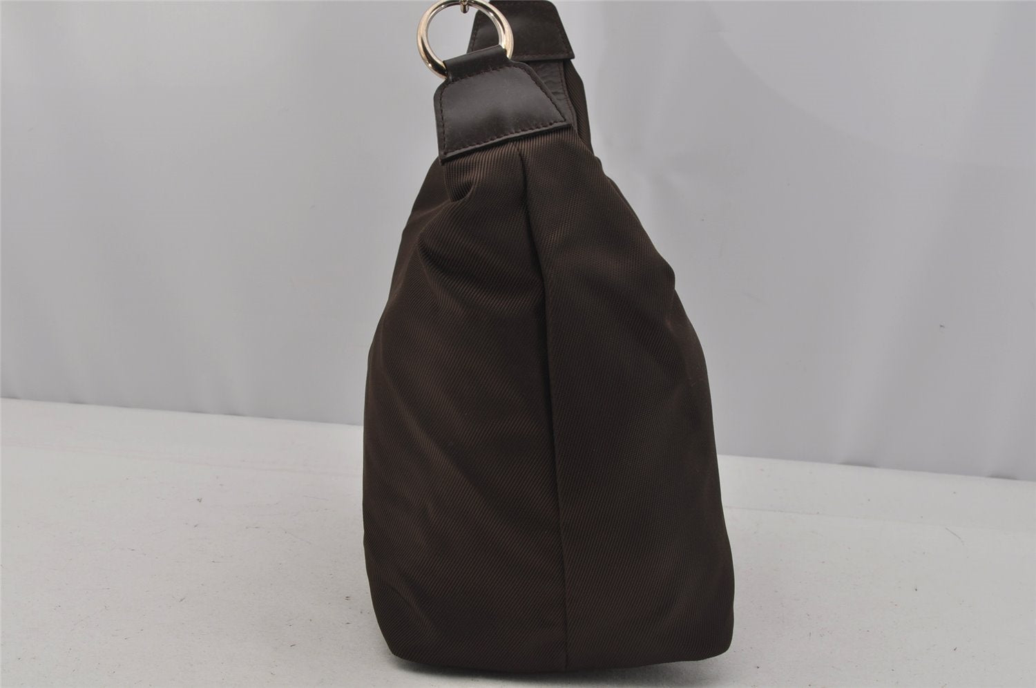 Authentic GUCCI Vintage Bamboo Shoulder Hand Bag Purse Nylon Leather Brown 0558J