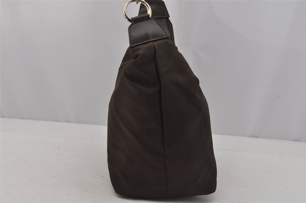 Authentic GUCCI Vintage Bamboo Shoulder Hand Bag Purse Nylon Leather Brown 0558J