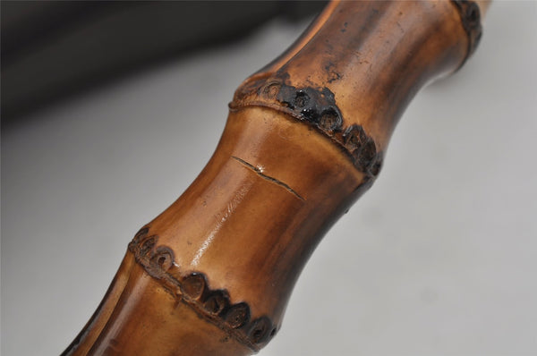 Authentic GUCCI Vintage Bamboo Shoulder Hand Bag Purse Nylon Leather Brown 0558J