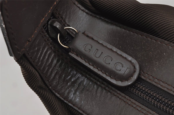 Authentic GUCCI Vintage Bamboo Shoulder Hand Bag Purse Nylon Leather Brown 0558J