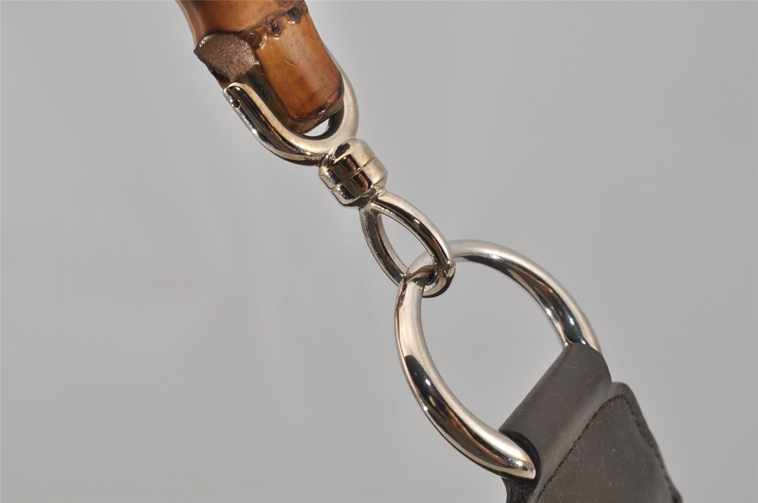 Authentic GUCCI Vintage Bamboo Shoulder Hand Bag Purse Nylon Leather Brown 0558J