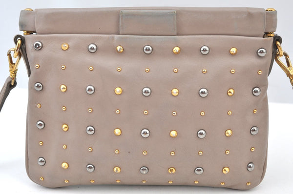 Authentic MIU MIU Studs Leather Shoulder Cross Body Bag Purse Beige 0562J