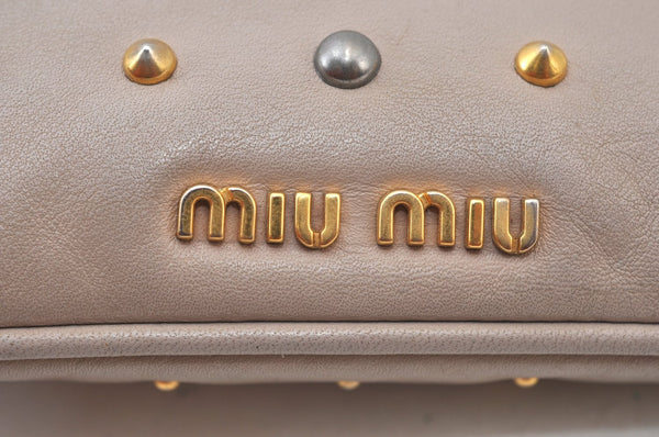 Authentic MIU MIU Studs Leather Shoulder Cross Body Bag Purse Beige 0562J