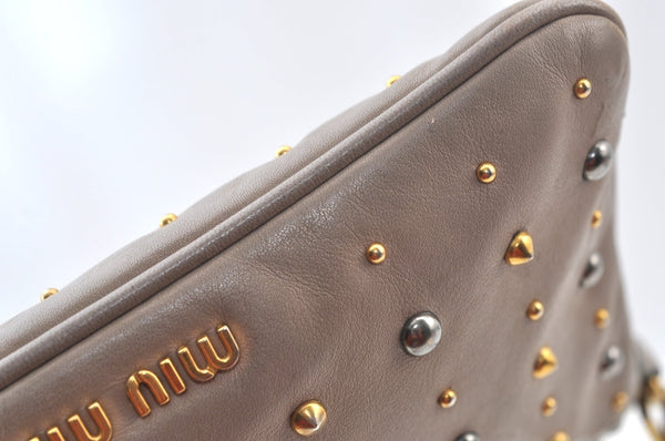 Authentic MIU MIU Studs Leather Shoulder Cross Body Bag Purse Beige 0562J