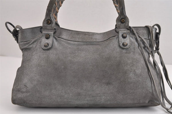 Authentic BALENCIAGA Classic The First 2Way Hand Bag Leather 103208 Silver 0563J