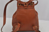 Authentic GUCCI Vintage Bamboo Drawstring Backpack Purse Leather Brown 0563K