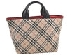 Authentic BURBERRY BLUELABEL Check Nylon Leather Tote Hand Bag Beige 0565K