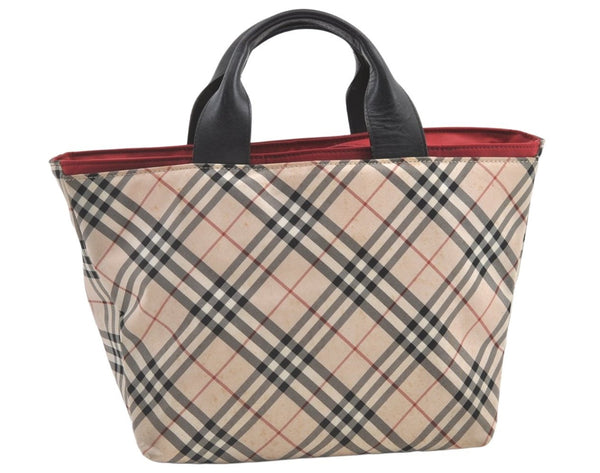 Authentic BURBERRY BLUELABEL Check Nylon Leather Tote Hand Bag Beige 0565K