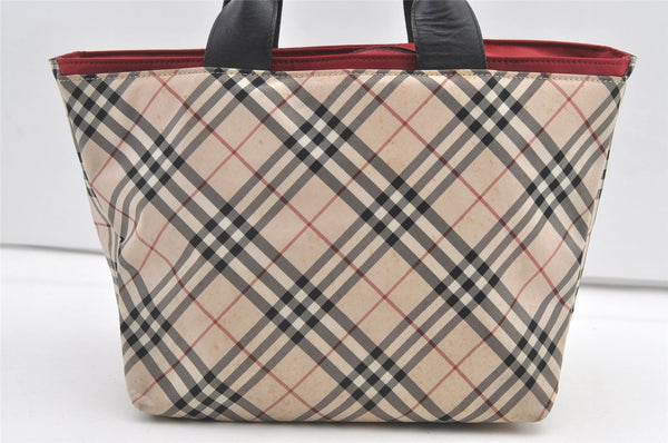 Authentic BURBERRY BLUELABEL Check Nylon Leather Tote Hand Bag Beige 0565K