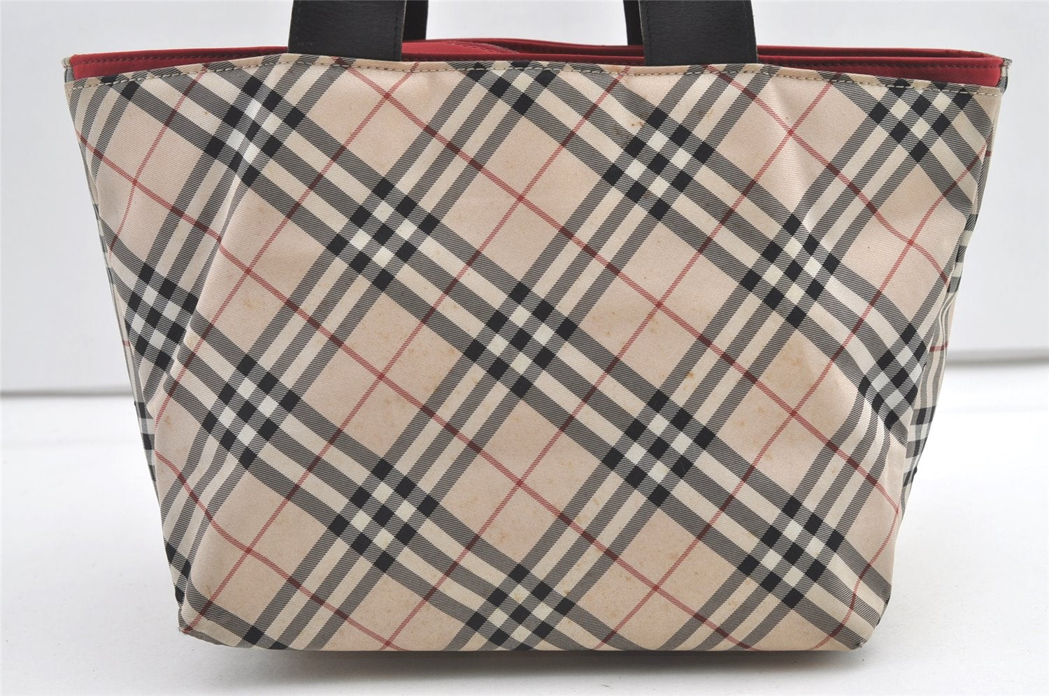 Authentic BURBERRY BLUELABEL Check Nylon Leather Tote Hand Bag Beige 0565K