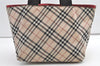 Authentic BURBERRY BLUELABEL Check Nylon Leather Tote Hand Bag Beige 0565K
