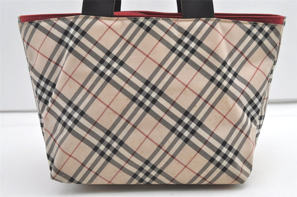 Authentic BURBERRY BLUELABEL Check Nylon Leather Tote Hand Bag Beige 0565K