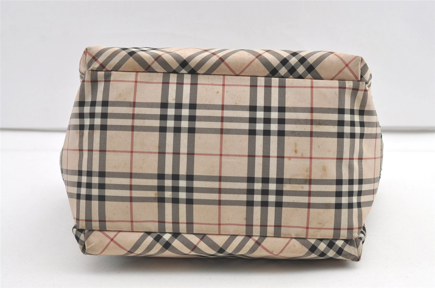 Authentic BURBERRY BLUELABEL Check Nylon Leather Tote Hand Bag Beige 0565K