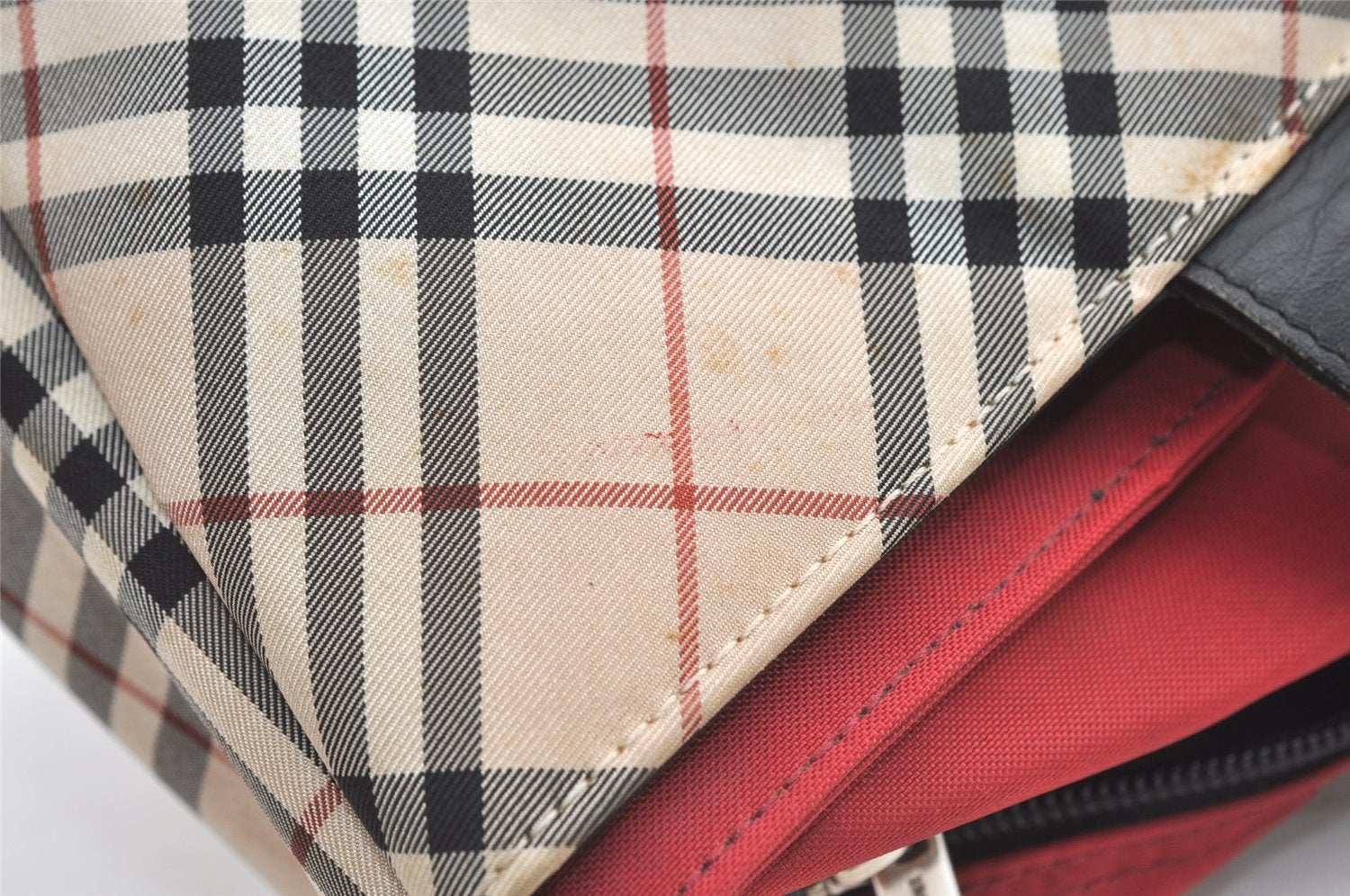 Authentic BURBERRY BLUELABEL Check Nylon Leather Tote Hand Bag Beige 0565K