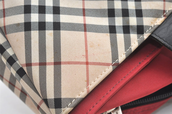 Authentic BURBERRY BLUELABEL Check Nylon Leather Tote Hand Bag Beige 0565K