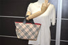 Authentic BURBERRY BLUELABEL Check Nylon Leather Tote Hand Bag Beige 0565K