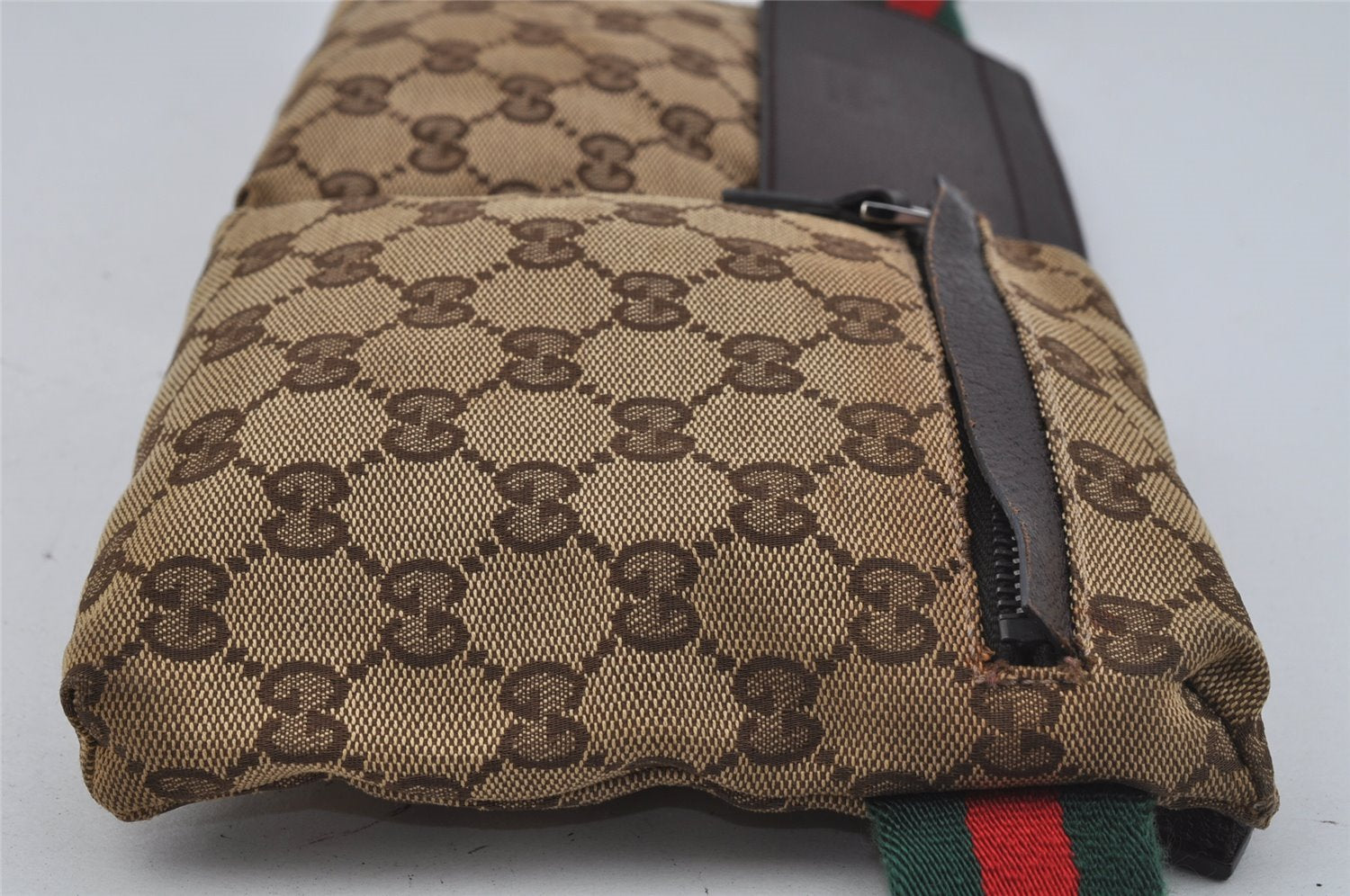 Authentic GUCCI Web Sherry Line Waist Bag GG Canvas Leather 28566 Brown 0568J