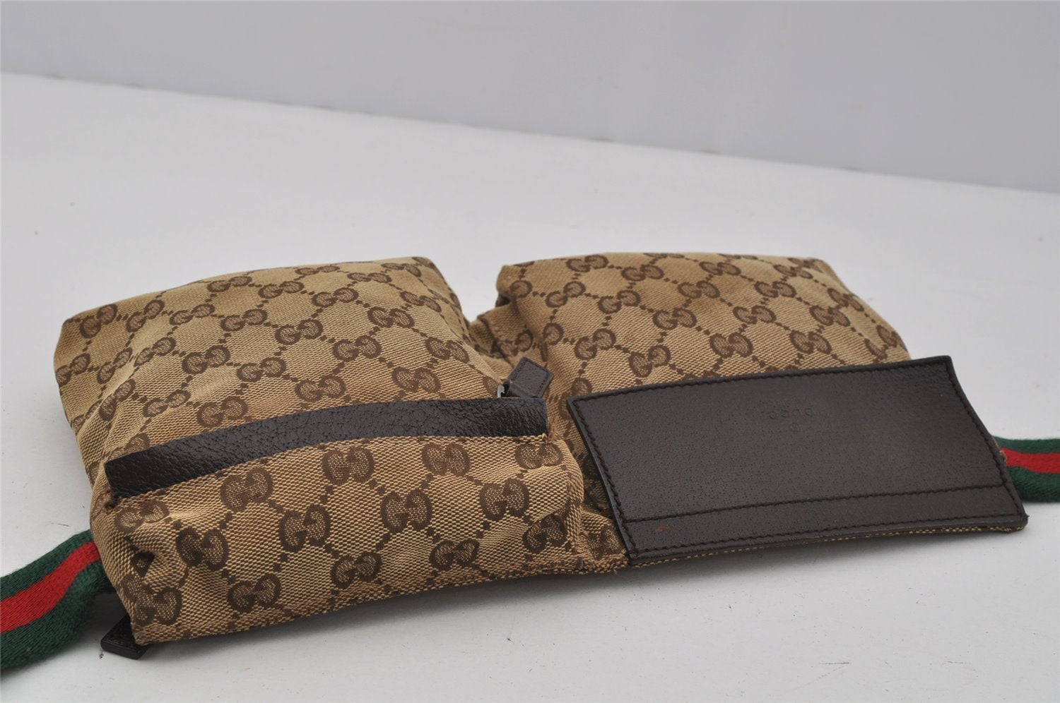 Authentic GUCCI Web Sherry Line Waist Bag GG Canvas Leather 28566 Brown 0568J