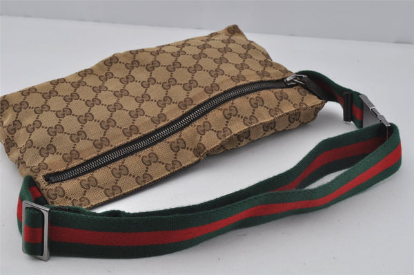 Authentic GUCCI Web Sherry Line Waist Bag GG Canvas Leather 28566 Brown 0568J