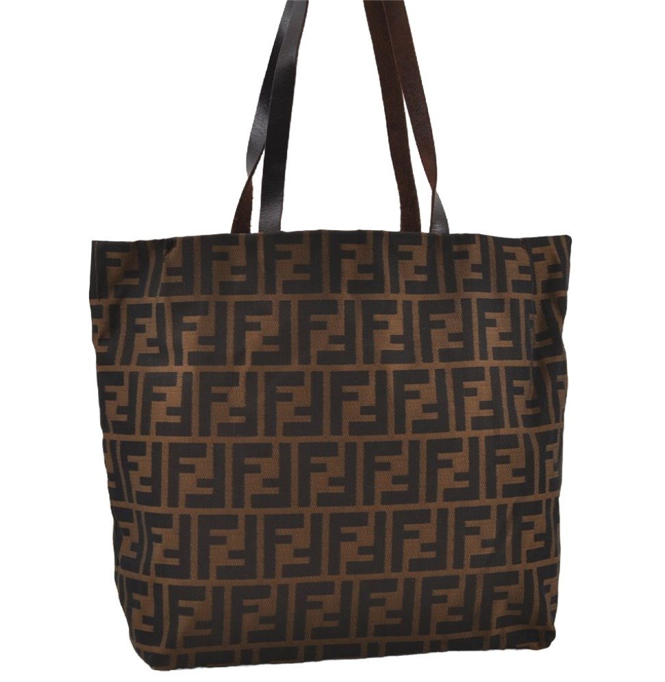 Authentic FENDI Zucca Vintage Shoulder Tote Bag Purse Canvas Brown 0570J