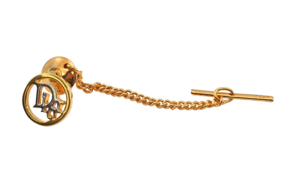 Authentic Christian Dior Logo Motif Chain Tie Tack Pin Gold Tone CD 0570K