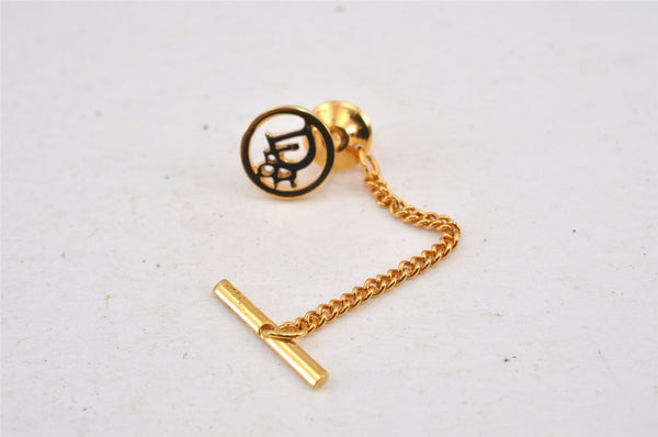 Authentic Christian Dior Logo Motif Chain Tie Tack Pin Gold Tone CD 0570K