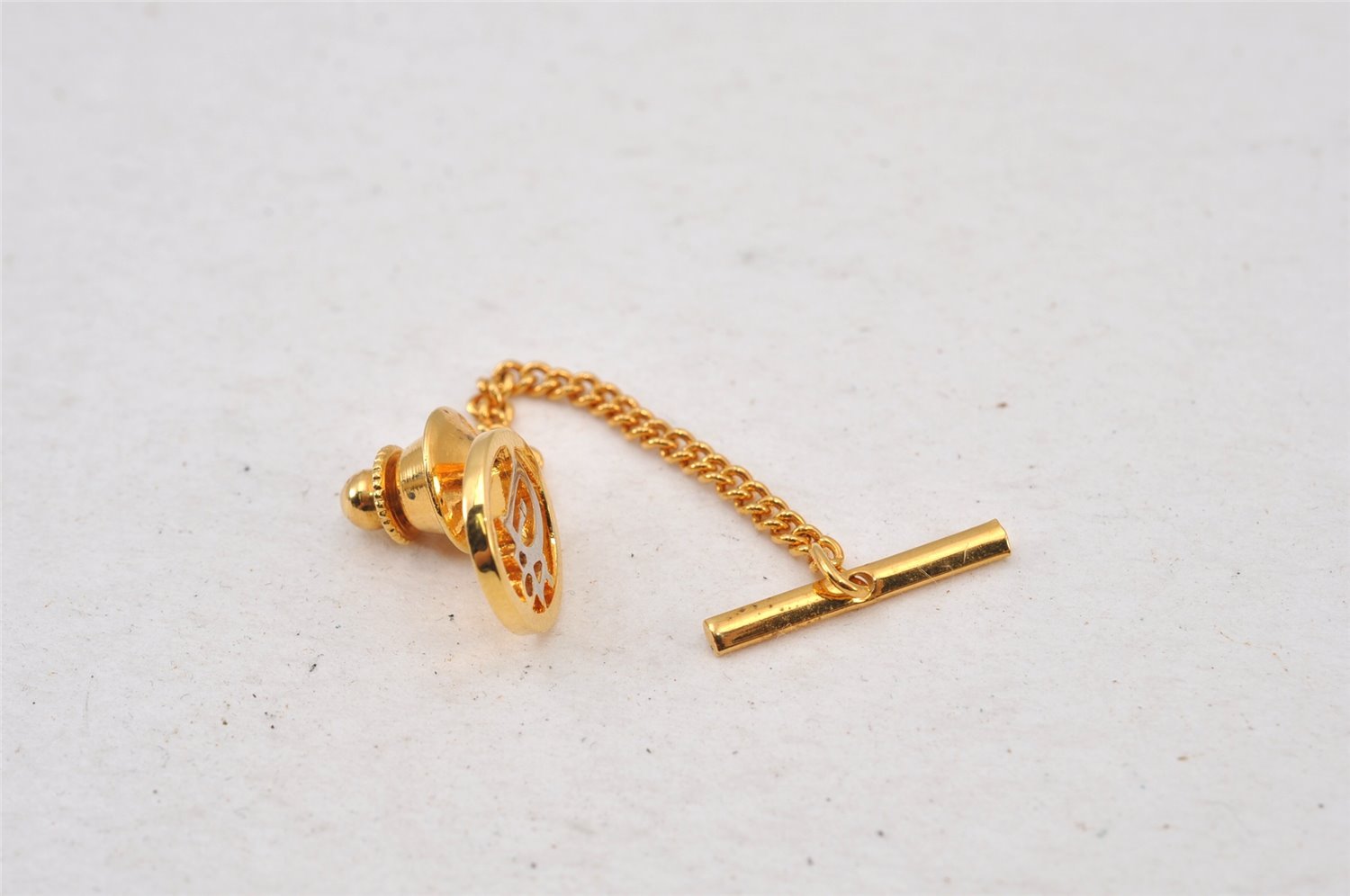 Authentic Christian Dior Logo Motif Chain Tie Tack Pin Gold Tone CD 0570K