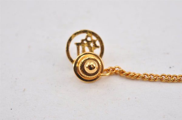 Authentic Christian Dior Logo Motif Chain Tie Tack Pin Gold Tone CD 0570K