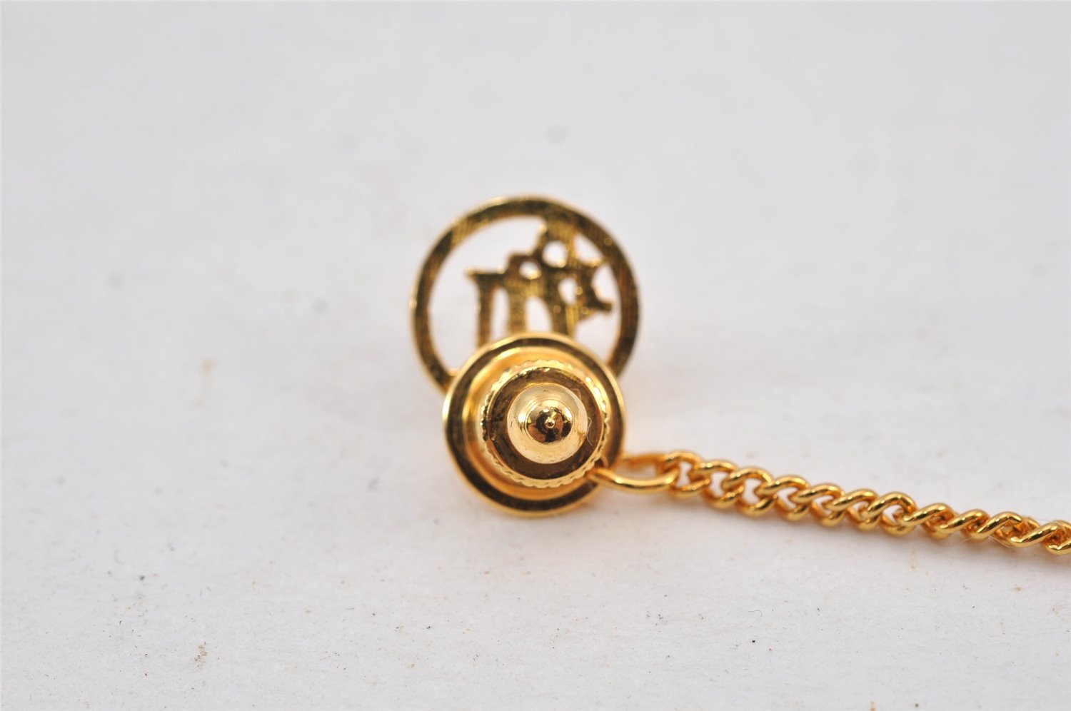 Authentic Christian Dior Logo Motif Chain Tie Tack Pin Gold Tone CD 0570K