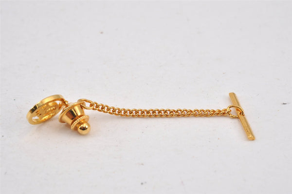 Authentic Christian Dior Logo Motif Chain Tie Tack Pin Gold Tone CD 0570K