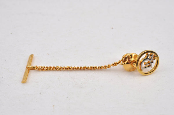 Authentic Christian Dior Logo Motif Chain Tie Tack Pin Gold Tone CD 0570K