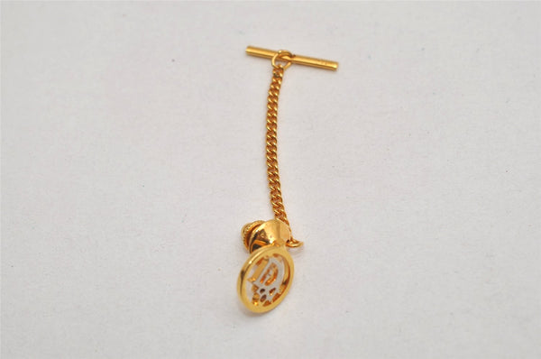 Authentic Christian Dior Logo Motif Chain Tie Tack Pin Gold Tone CD 0570K